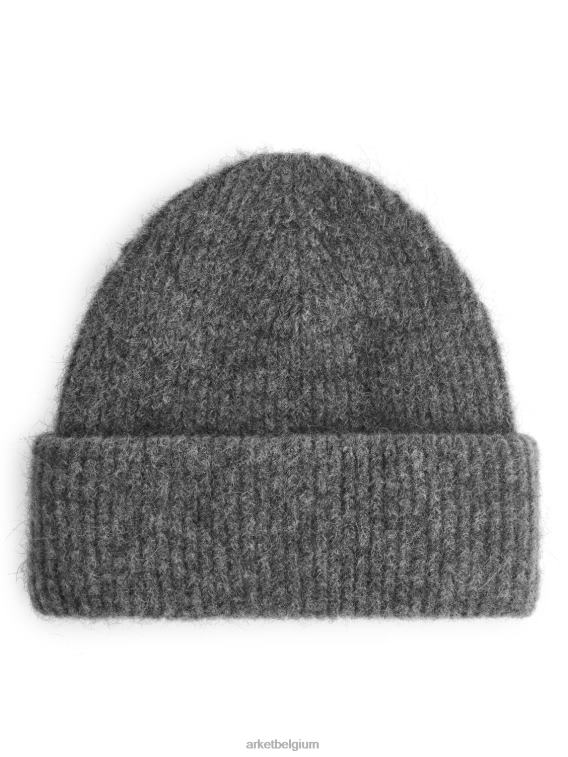 ARKET accessoires 0DXJP901 donker grijs dubbelgevouwen alpaca merino muts vrouwen