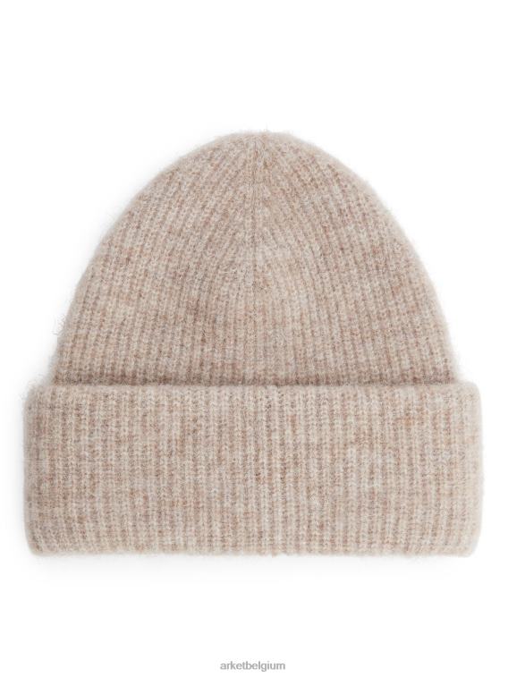 ARKET accessoires 0DXJP905 beige dubbelgevouwen alpaca merino muts vrouwen
