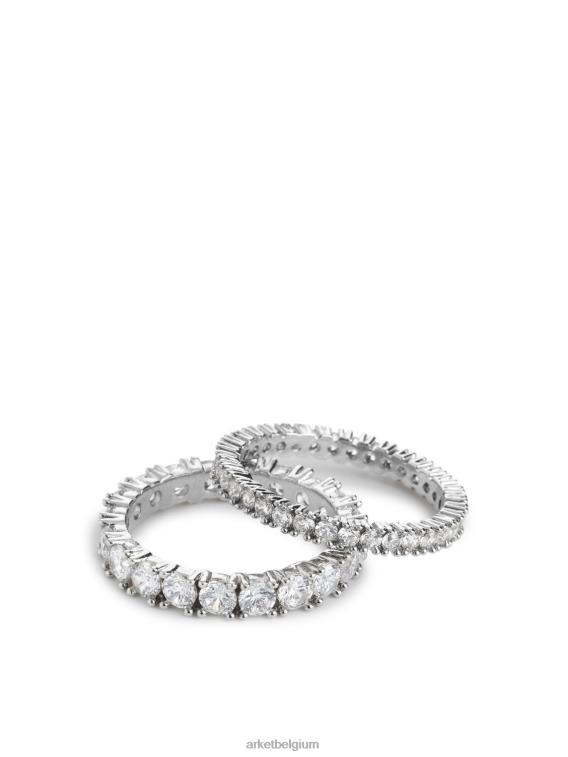 ARKET accessoires 0DXJP797 zilver strass pinkring set van 2 vrouwen