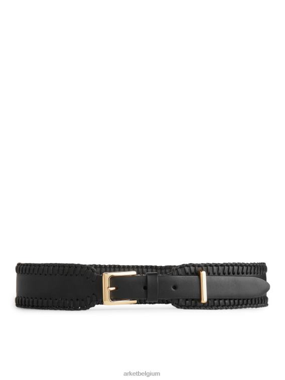 ARKET accessoires 0DXJP832 zwart leren riem met zweepsteek vrouwen