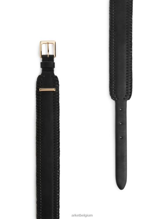 ARKET accessoires 0DXJP832 zwart leren riem met zweepsteek vrouwen