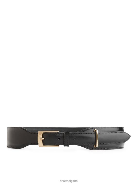 ARKET accessoires 0DXJP838 zwart leren riem met hoge taille vrouwen