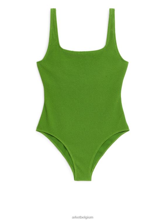 ARKET kleding 0DXJP598 groente Gekreukt zwempak met vierkante hals vrouwen