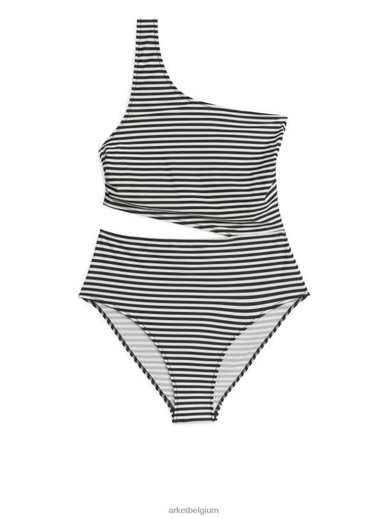 ARKET kleding 0DXJP605 gebroken wit/zwart uitgesneden zwempak met één schouder vrouwen