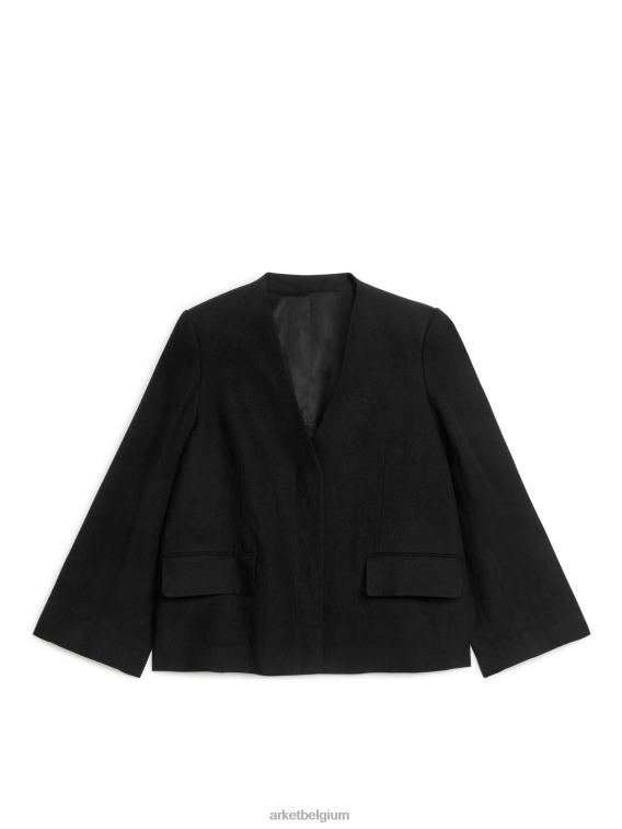 ARKET kleding 0DXJP489 zwart kraagloze linnen blazer vrouwen
