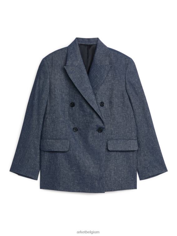 ARKET kleding 0DXJP493 blauw gemêleerd Oversized linnen katoenen blazer vrouwen