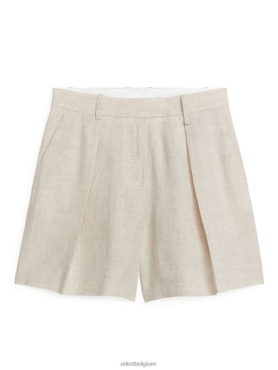 ARKET kleding 0DXJP174 beige linnen short met hoge taille vrouwen