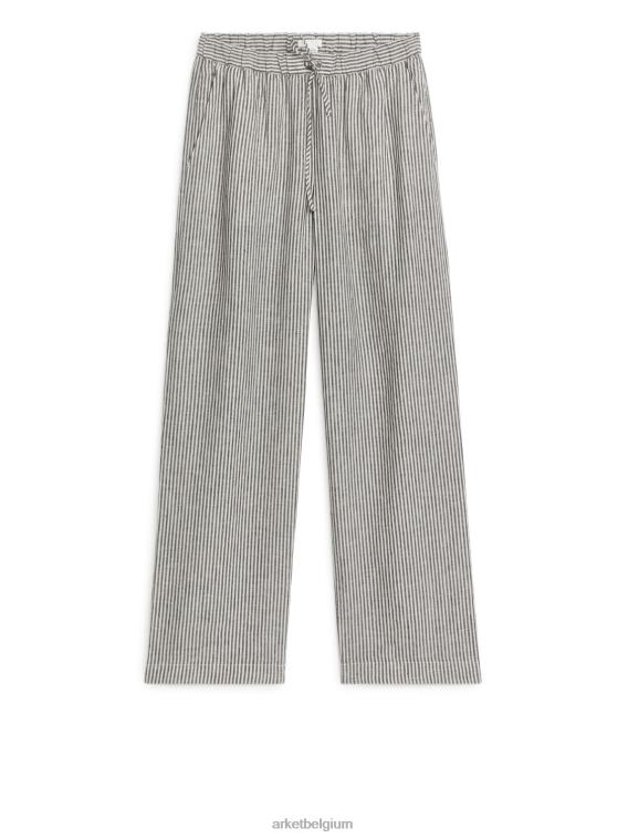 ARKET kleding 0DXJP175 gebroken wit/zwart linnen broek met trekkoord vrouwen
