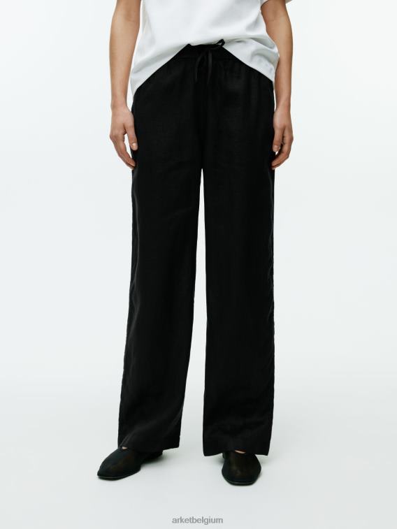 ARKET kleding 0DXJP176 zwart linnen broek met trekkoord vrouwen