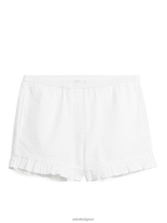 ARKET kleding 0DXJP187 wit seersucker short met ruches vrouwen