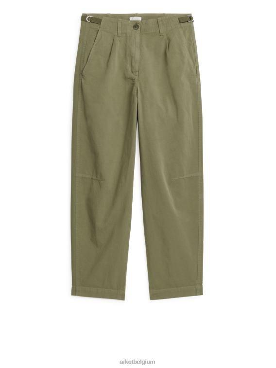 ARKET kleding 0DXJP199 kaki groen Katoenen chino met ronde pijpen vrouwen