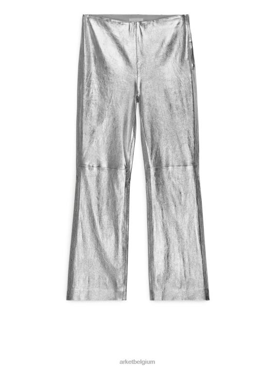 ARKET kleding 0DXJP219 zilver cropped broek van stretchleer vrouwen