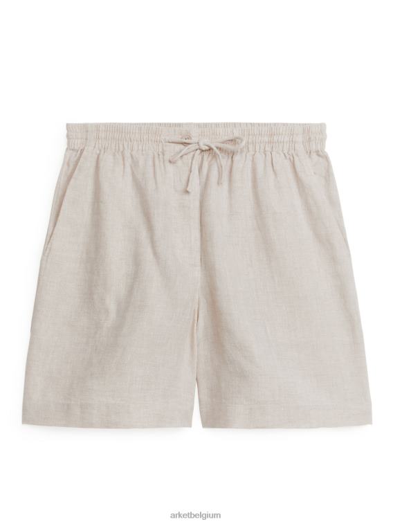 ARKET kleding 0DXJP272 beige linnen korte broek met trekkoord vrouwen