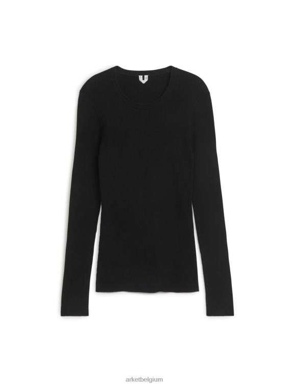 ARKET kleding 0DXJP408 zwart geribbelde katoenen trui vrouwen
