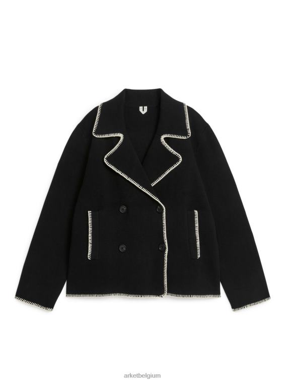 ARKET kleding 0DXJP415 zwart/gebroken wit gebreid jack met contrasterende stiksels vrouwen