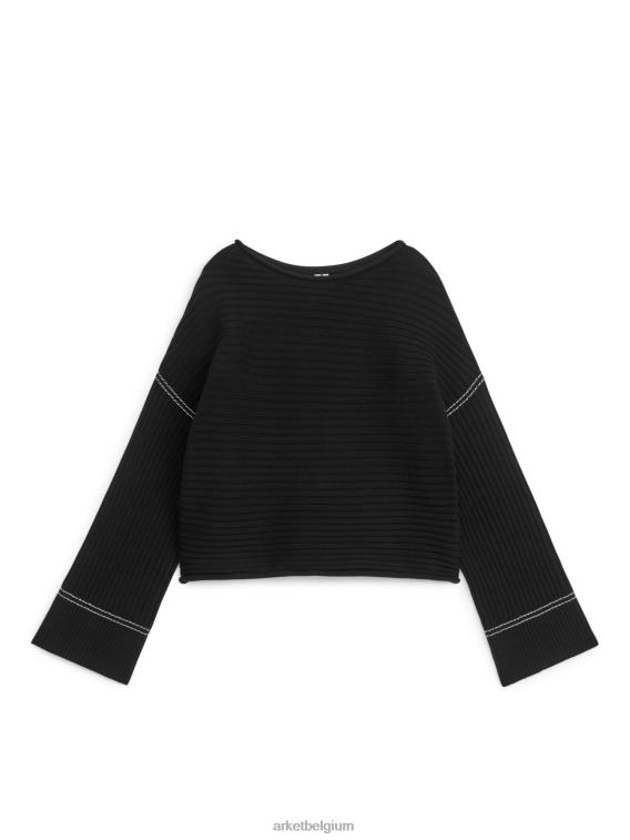 ARKET kleding 0DXJP417 zwart ribgebreide katoenen trui vrouwen