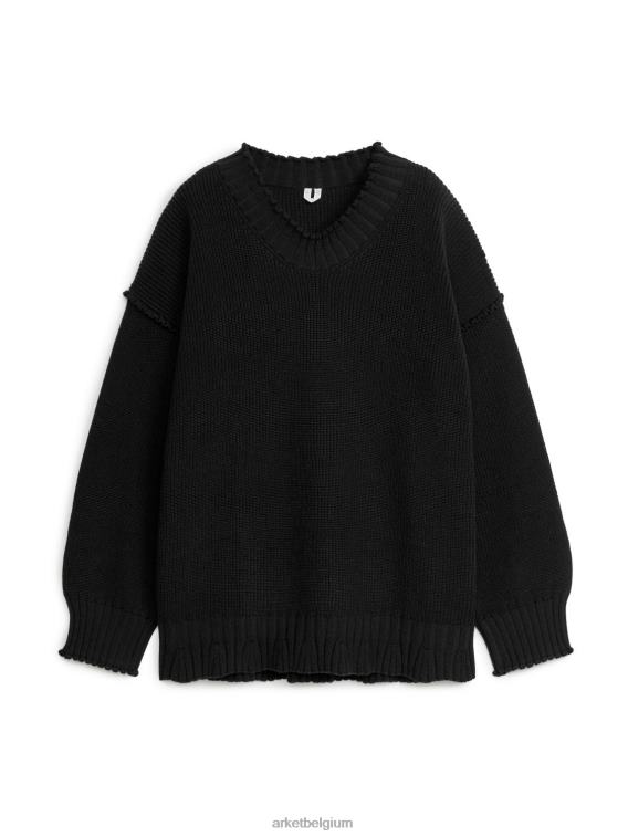 ARKET kleding 0DXJP422 zwart trui van katoenwol met geschulpte rand vrouwen