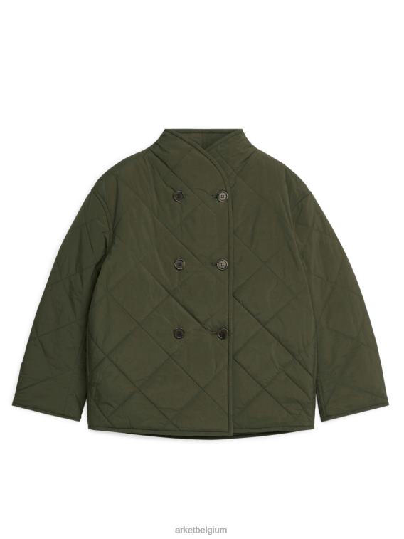 ARKET kleding 0DXJP450 donker kahkigroen gewatteerd jasje met sjaalkraag vrouwen