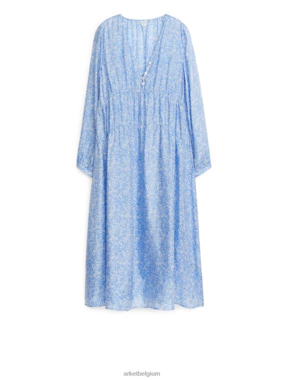 ARKET kleding 0DXJP115 lichtblauw/witte bloemen Maxi-jurk met lange mouwen vrouwen