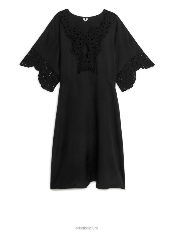 ARKET kleding 0DXJP125 zwart geborduurde midi-jurk vrouwen