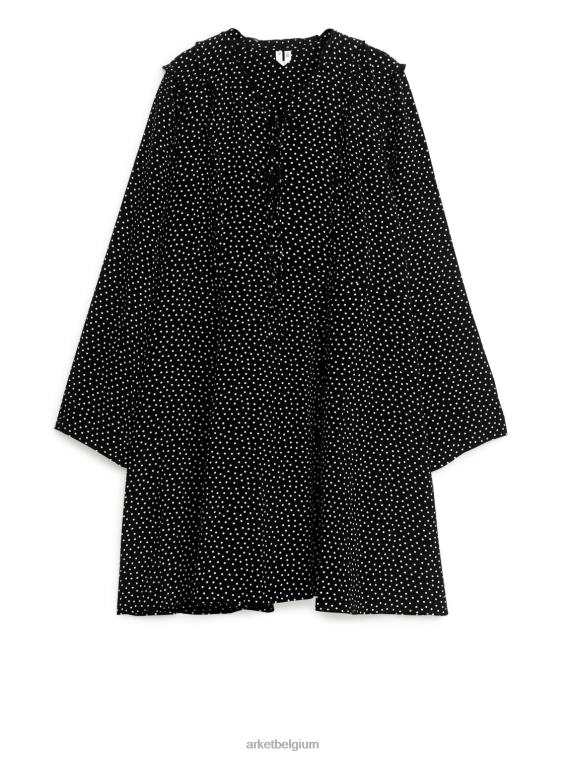 ARKET kleding 0DXJP128 zwart wit A-lijnjurk met ruches vrouwen
