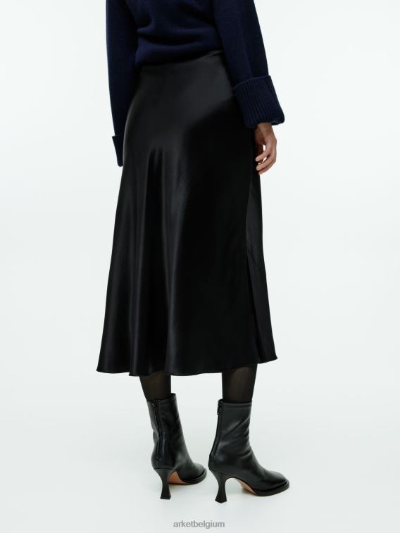 ARKET kleding 0DXJP241 zwart schuin uitgesneden satijnen rok vrouwen