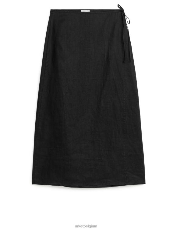 ARKET kleding 0DXJP256 zwart linnen wikkelrok vrouwen