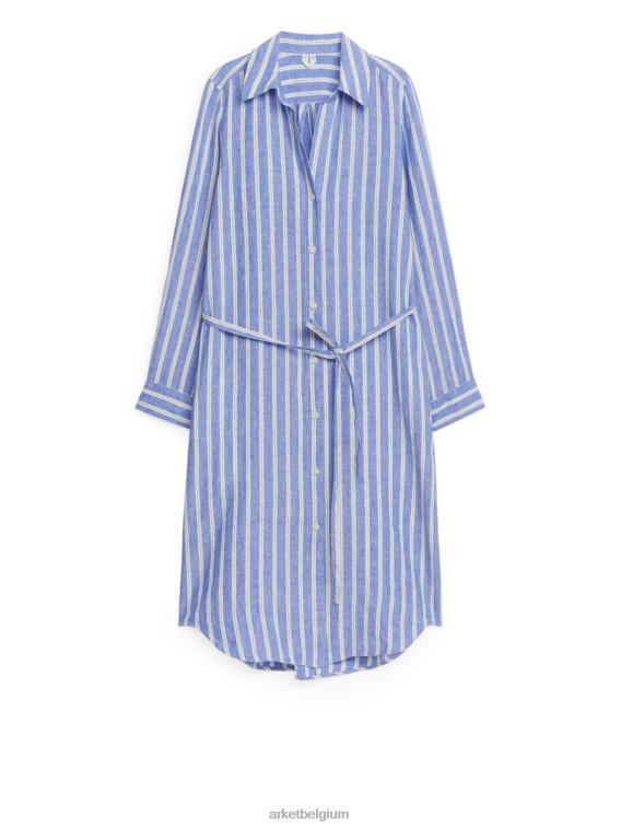 ARKET kleding 0DXJP76 blauw Wit linnen overhemdjurk vrouwen