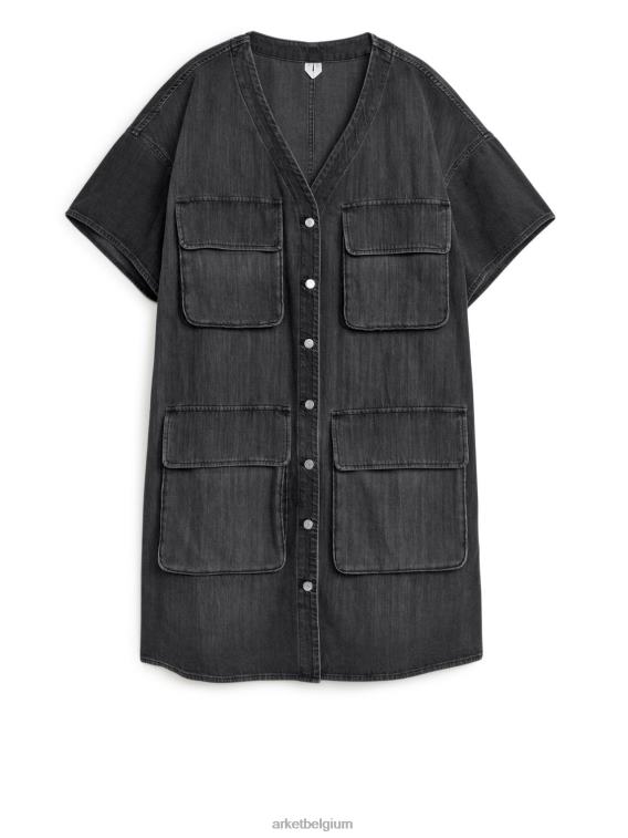 ARKET kleding 0DXJP84 zwart gewassen Utility-denimjurk vrouwen