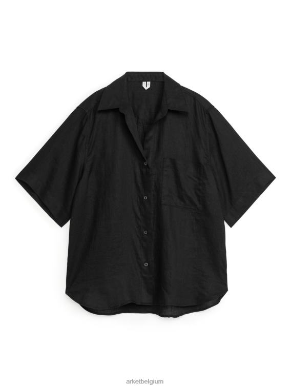 ARKET kleding 0DXJP21 zwart linnen resortoverhemd vrouwen