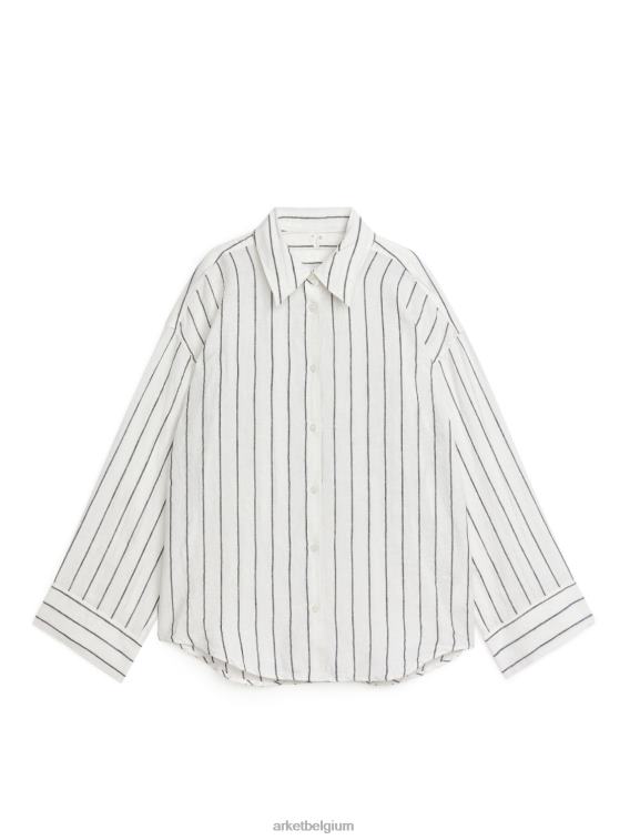 ARKET kleding 0DXJP24 gebroken wit/zwart linnen overhemd vrouwen