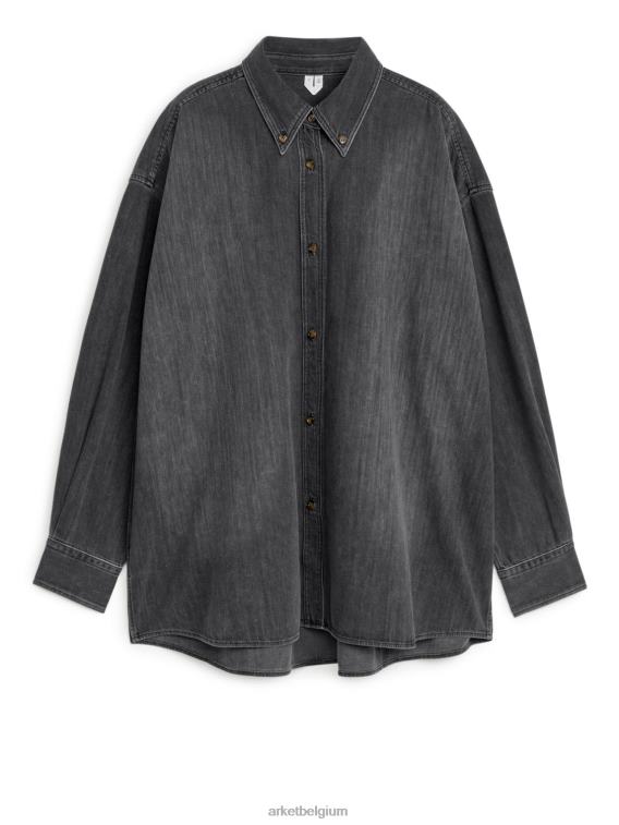 ARKET kleding 0DXJP27 zwart gewassen oversized denim overhemd vrouwen