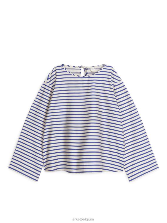 ARKET kleding 0DXJP338 blauw Wit top met striksluiting vrouwen