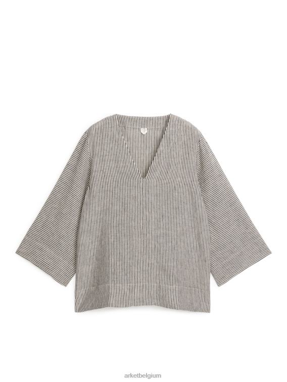 ARKET kleding 0DXJP62 gebroken wit/zwart pop-over overhemd van linnen vrouwen