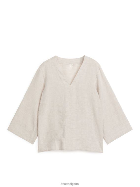 ARKET kleding 0DXJP63 beige pop-over overhemd van linnen vrouwen