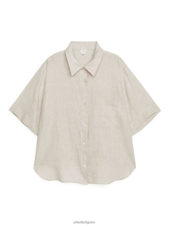 ARKET kleding 0DXJP67 beige linnen overhemd met korte mouwen vrouwen