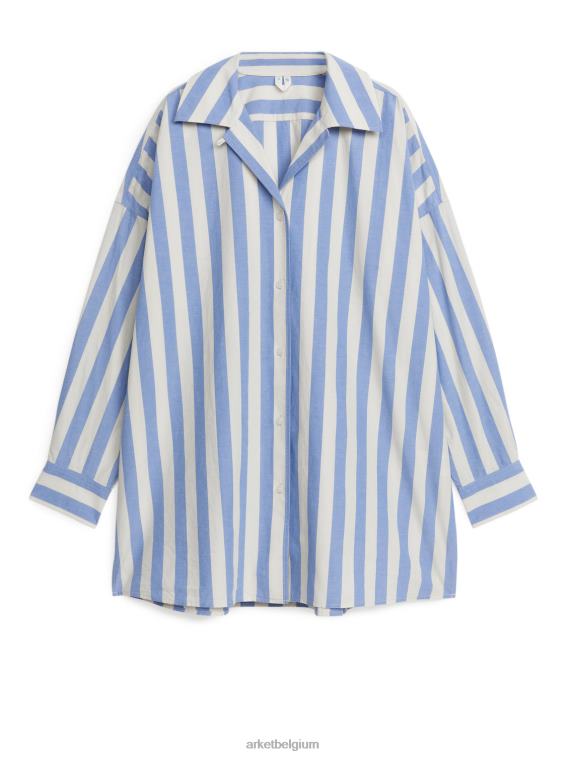 ARKET kleding 0DXJP6 blauw/gebroken wit katoenen linnen overhemd vrouwen