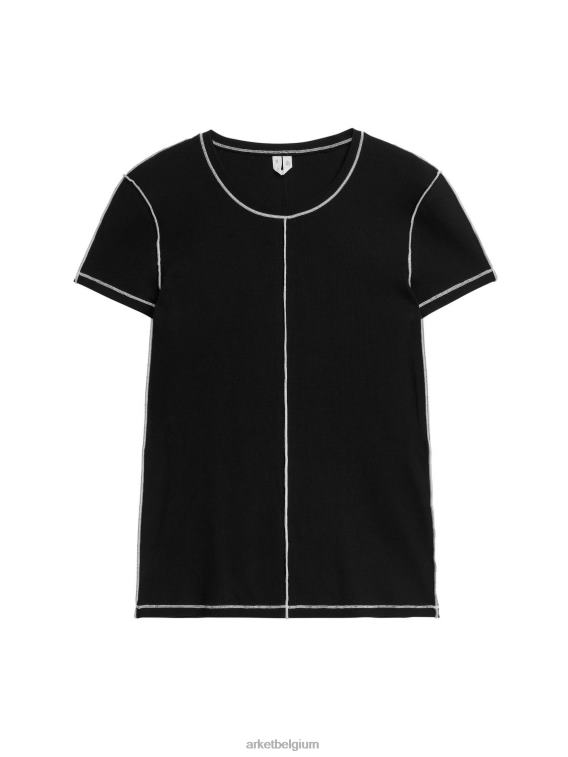 ARKET kleding 0DXJP310 zwart wit slim-fit katoenen t-shirt vrouwen