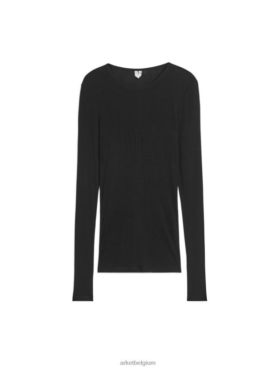 ARKET kleding 0DXJP354 zwart ribzijde top vrouwen