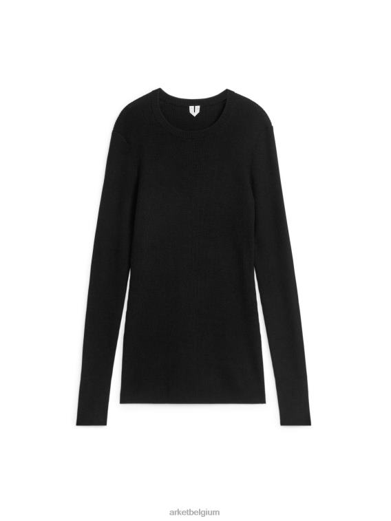 ARKET kleding 0DXJP356 zwart ribgebreide merino top vrouwen