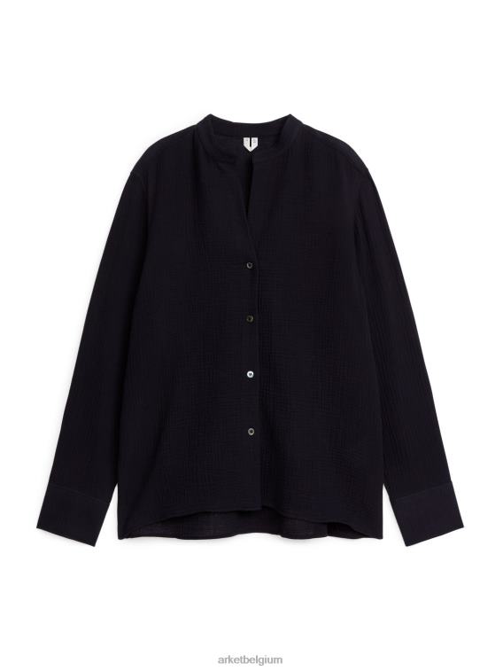 ARKET kleding 0DXJP36 zwart gekreukeld katoenen overhemd vrouwen
