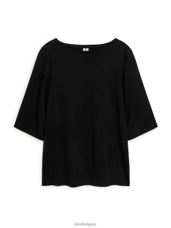 ARKET kleding 0DXJP385 zwart T-shirt met boothals vrouwen
