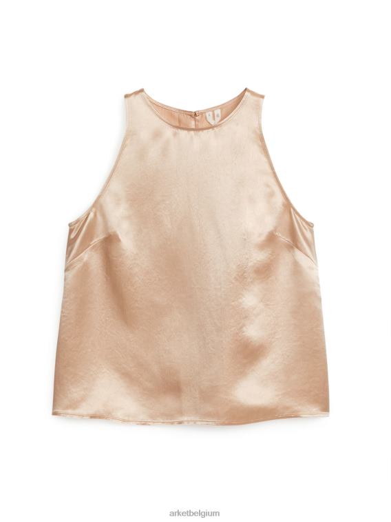 ARKET kleding 0DXJP41 beige mouwloze satijnen top vrouwen
