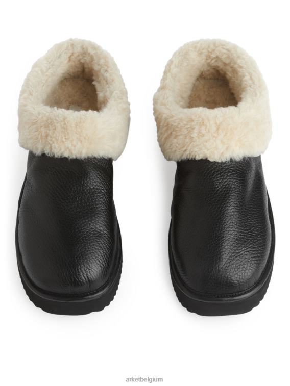 ARKET schoenen 0DXJP524 zwart/gebroken wit leren stapelpantoffels vrouwen