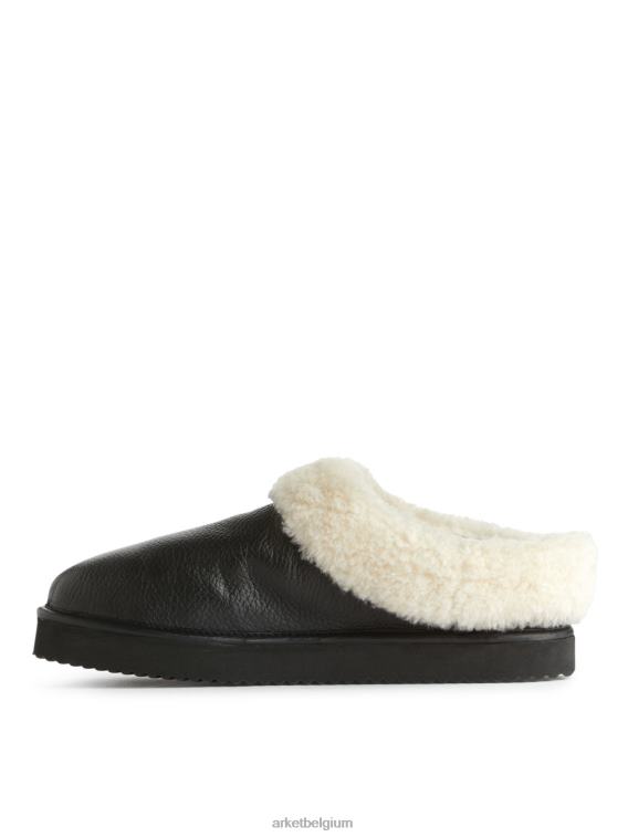 ARKET schoenen 0DXJP524 zwart/gebroken wit leren stapelpantoffels vrouwen