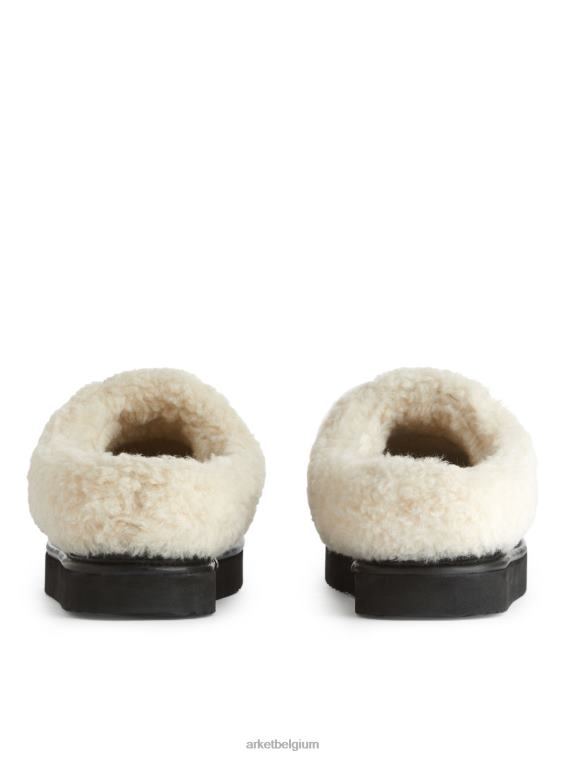 ARKET schoenen 0DXJP524 zwart/gebroken wit leren stapelpantoffels vrouwen