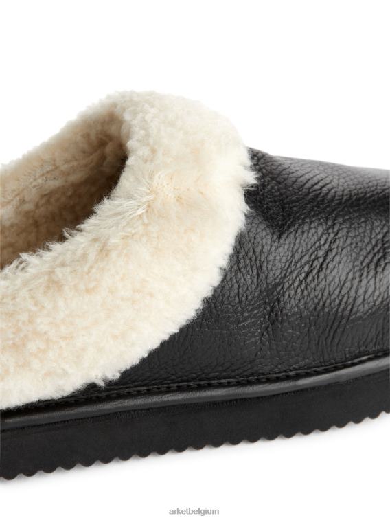 ARKET schoenen 0DXJP524 zwart/gebroken wit leren stapelpantoffels vrouwen