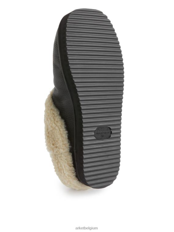 ARKET schoenen 0DXJP524 zwart/gebroken wit leren stapelpantoffels vrouwen