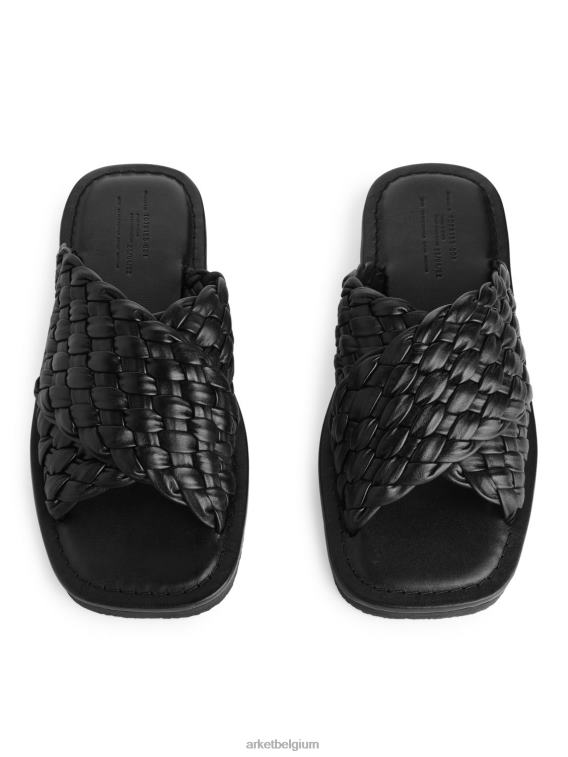 ARKET schoenen 0DXJP642 zwart geweven leren slippers vrouwen