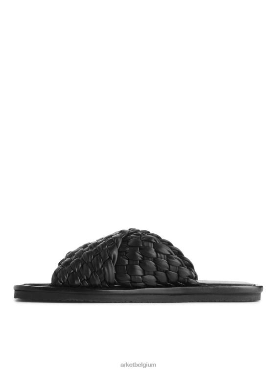 ARKET schoenen 0DXJP642 zwart geweven leren slippers vrouwen